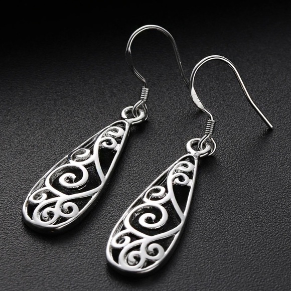 Any 2/$20! Silver Openwork Teardrop Boho Earrings - Picture 2 of 10